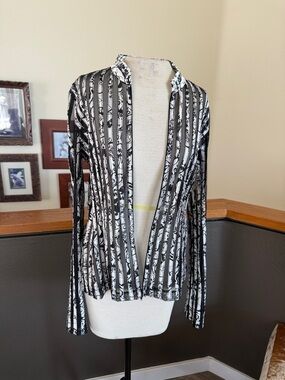 Vintage Black & White Striped zipper  Women's Top shacket